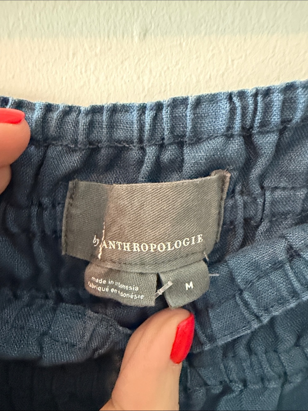 Anthropologie Navy Linen  Elastic Waist Pants - Picture 2 of 6